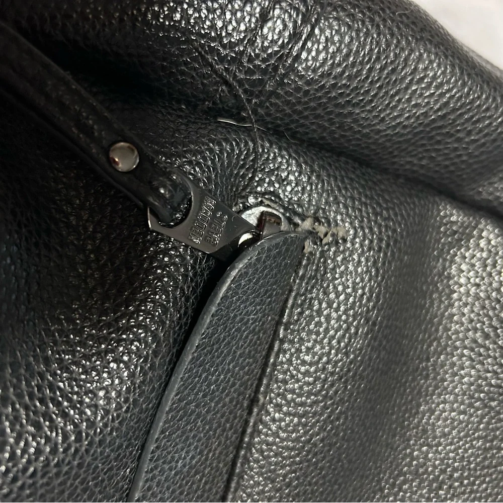 Steve Madden Black Leather Backpack Blue Plaid Lining